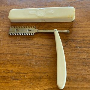Antique Durham Duplex Bakelite handle straight razor with Bakelite storage case